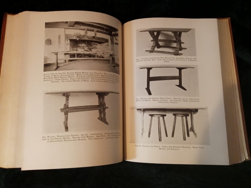 examples of tables from Wallace Nutting FURNITURE TREASURY, Voume I. Old America Company, Publisher, (1928).