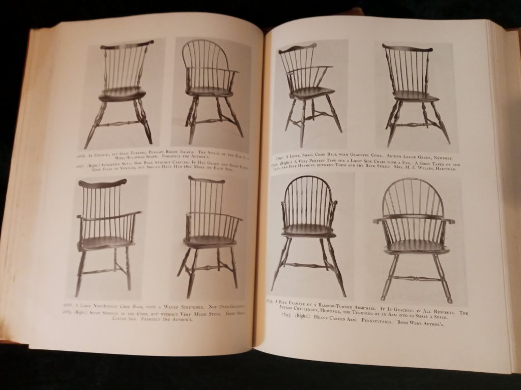 scan of page with Windsor style chairs from Wallace Nutting Furniture Treasury, Vol 1
